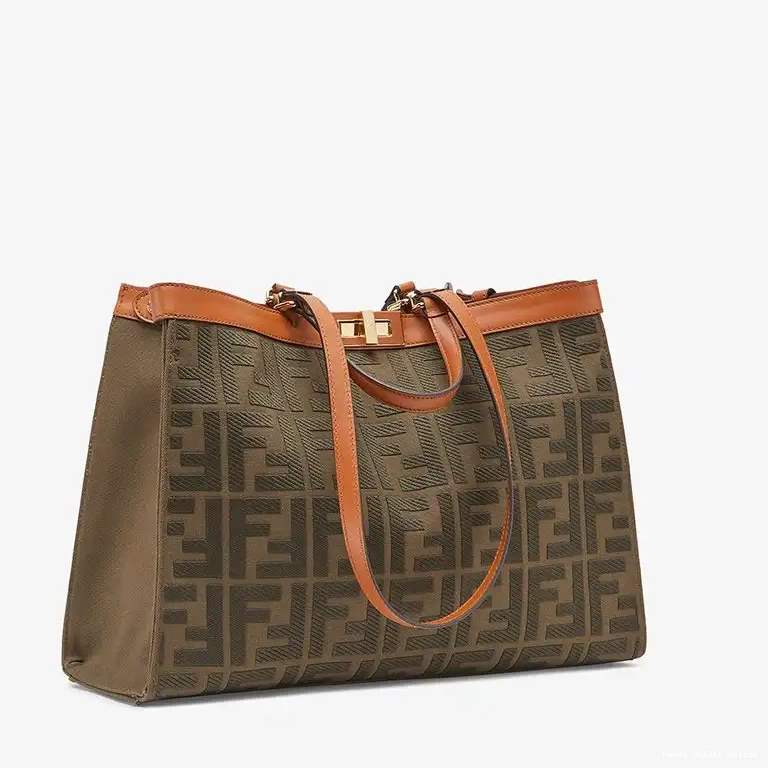 Cheap X-Tote Canvas Fendi FF Coffee In Motif Medium Peekaboo 0704